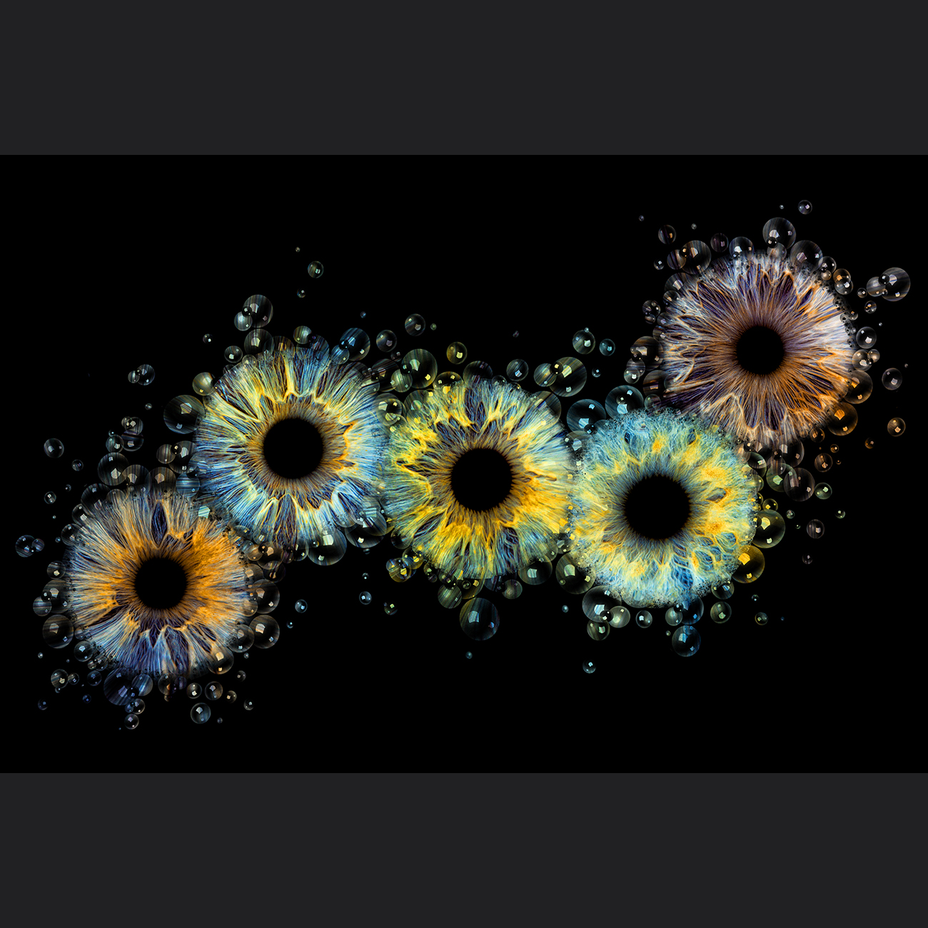 irisfoto kwintet bubbels liggend